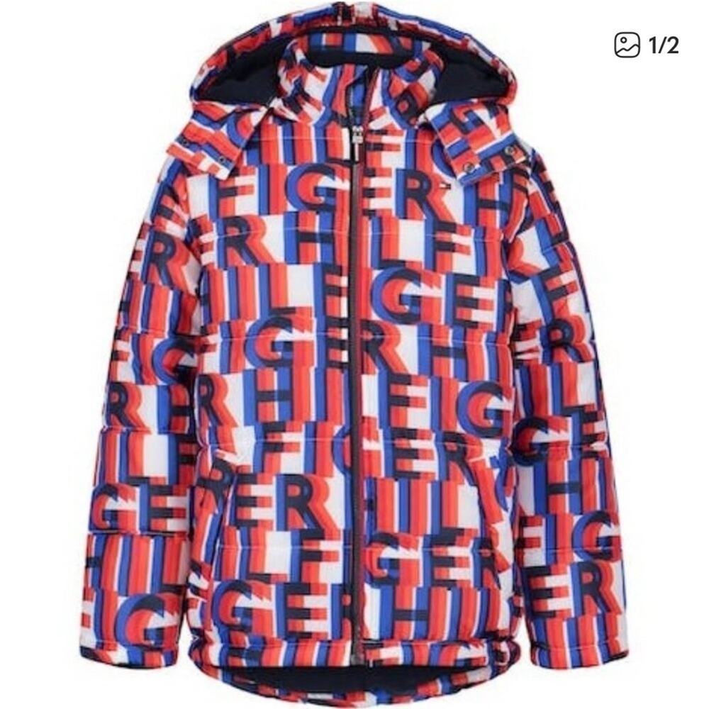 Tommy Hilfiger Boys Logo Print Insulated Hooded Puffer Jacket L 14-16